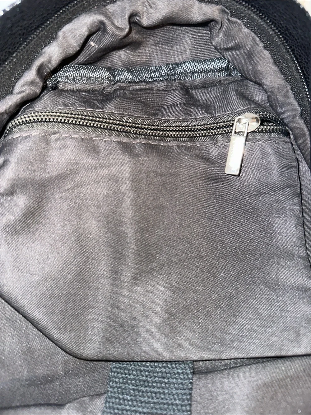 NWOT Beginning Boutique Black Shiny Leather Backpack silver acc pocket adjust